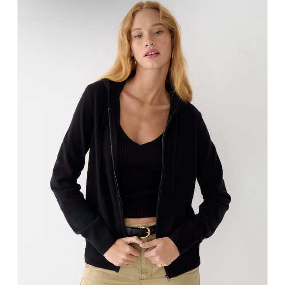 NWT J. Crew Cashmere Full-zip Sweater-hoodie Black - Picture 1 of 5